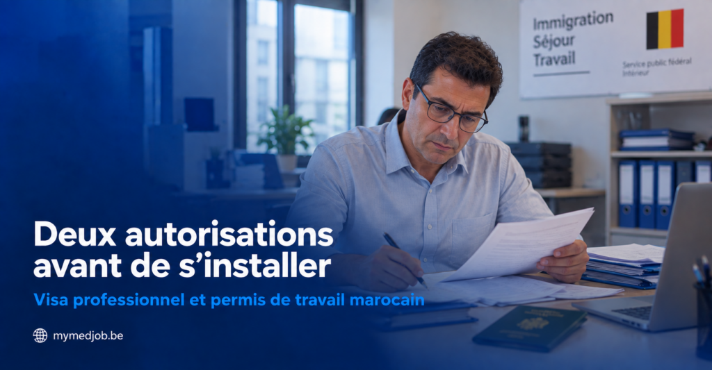 Homme brun consultant des documents administratifs pour s’installer professionnellement en Belgique