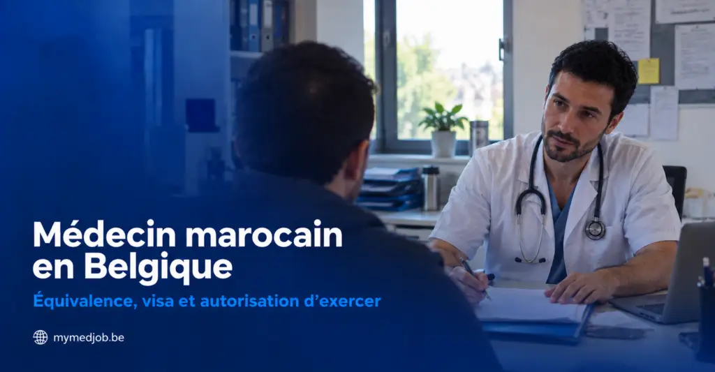 Médecin marocain en consultation avec un patient dans un cabinet médical en Belgique