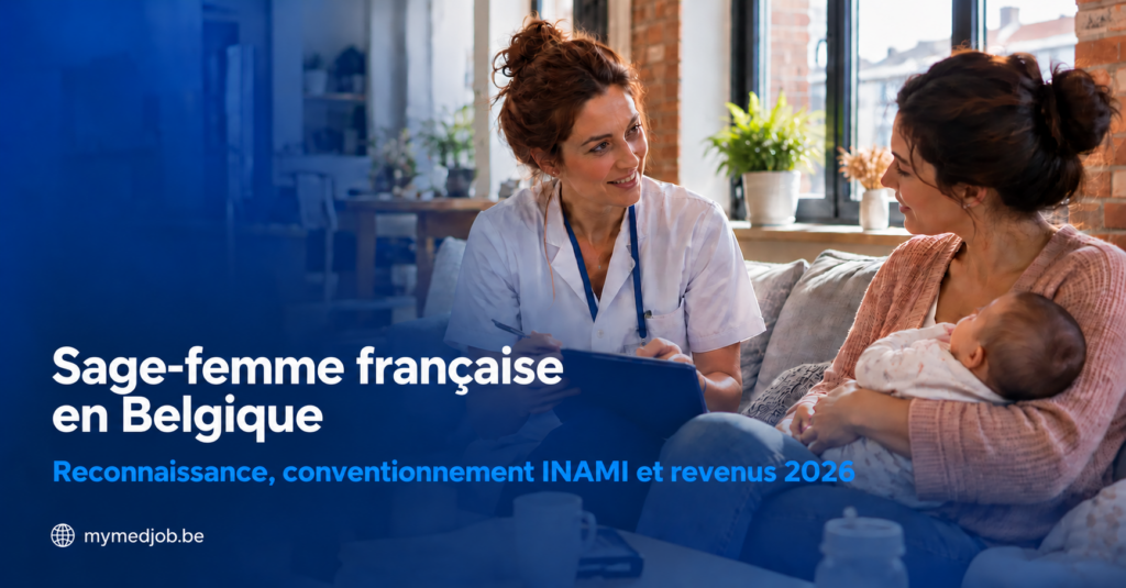 Sage-femme française en visite à domicile auprès d'une jeune maman et de son nouveau-né en Belgique